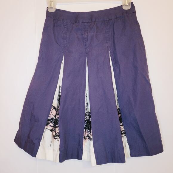 Merona blue and white nautical boat print pleated knee length skirt sz 2 preppy - Picture 2 of 11